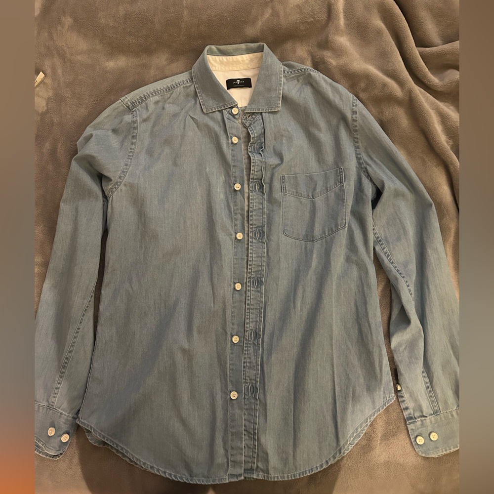 7 For All Mankind Light Blue Casual Button‎ Down Shirt